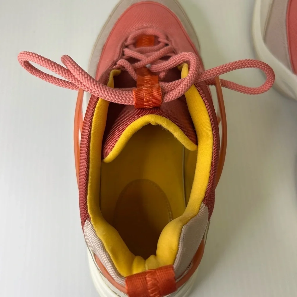 “Michael Kors” Women's Coral Pink Canvas & Leather Sneakers Size 10